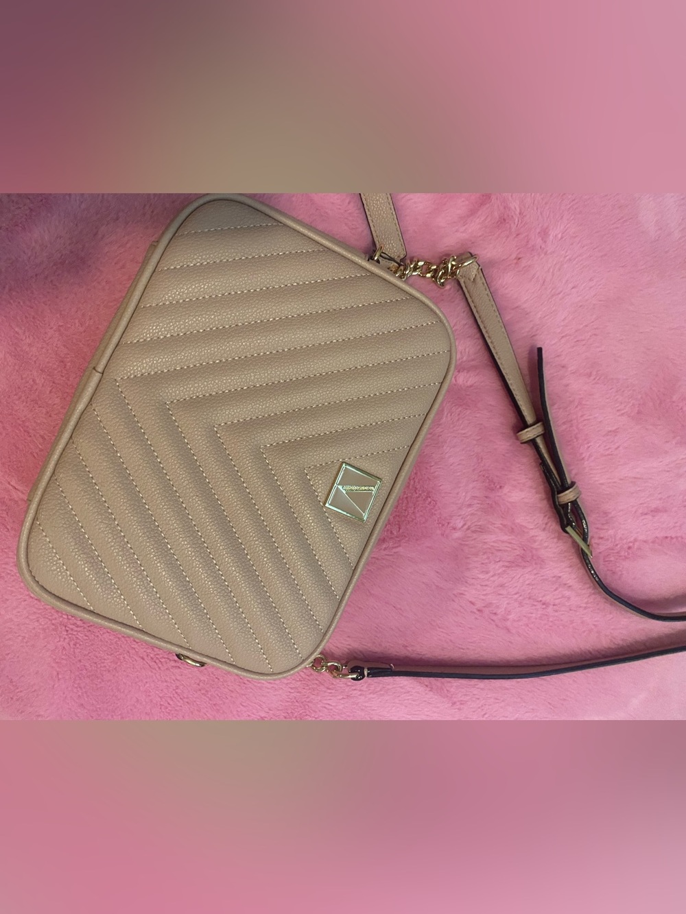 Victoria's Secret Beige Quilted Crossbody with Gold Hardware
